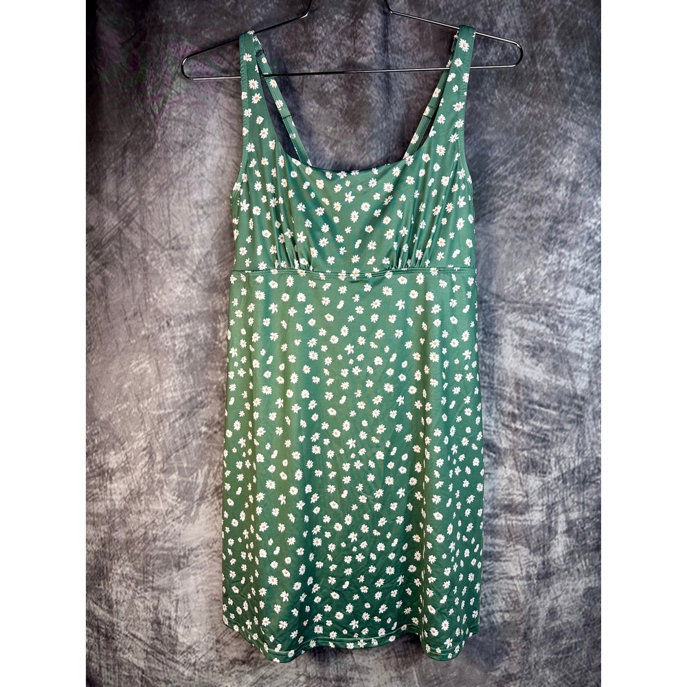 HDE Athletic Exercise Dress Women Large Green Ditsy Floral Built-in Bra Shorts